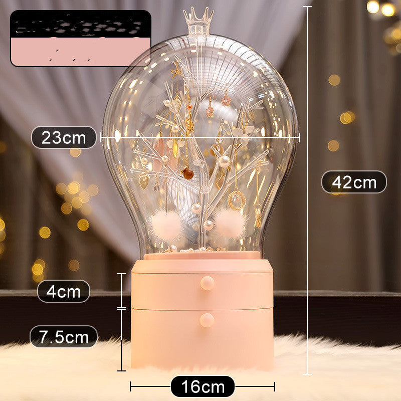 LED Light Makeup Organizer Transparent Jewelry Storage Box Portable 360 Both Rotate Earrings Necklace Rack