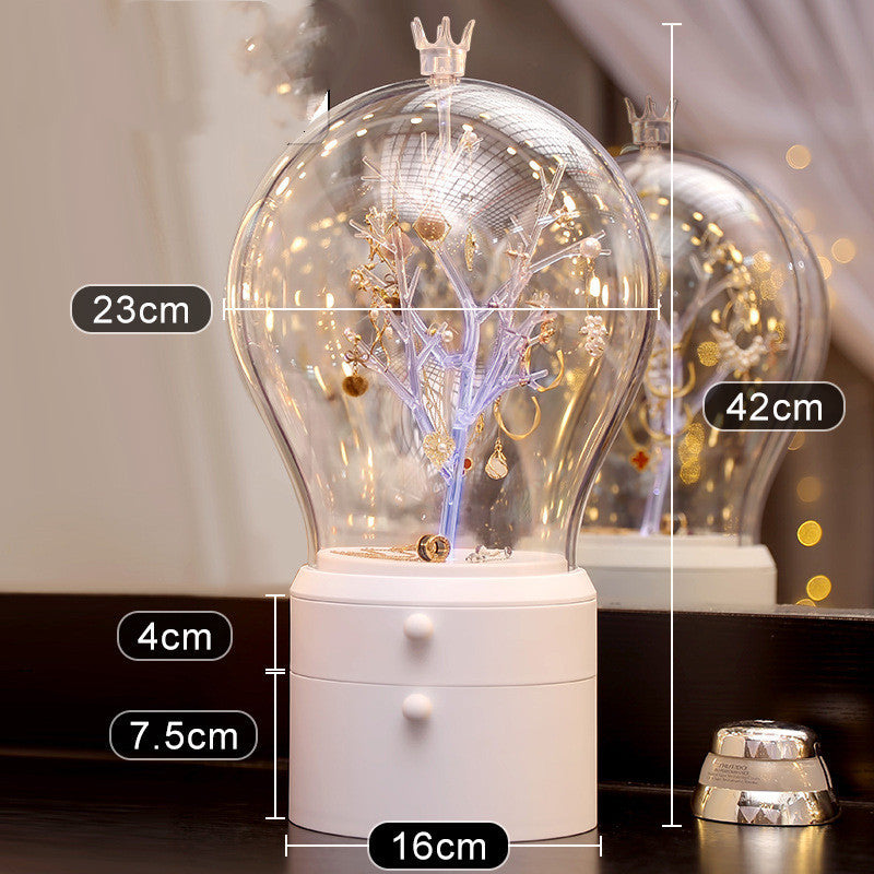 LED Light Makeup Organizer Transparent Jewelry Storage Box Portable 360 Both Rotate Earrings Necklace Rack