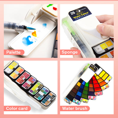 Solid Watercolor Paint Set With Water Brush Pen Foldable Travel Water Color Pigment