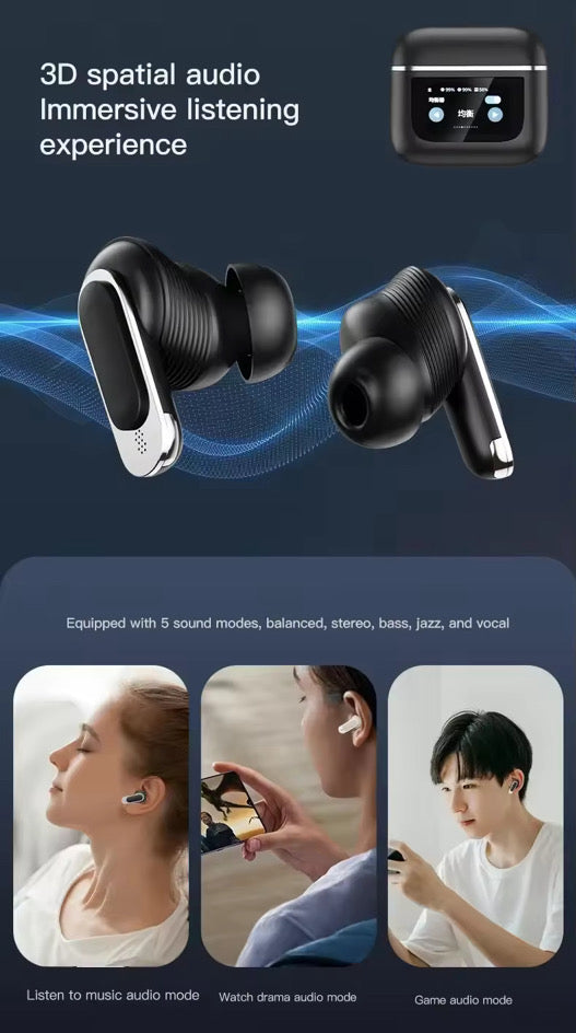 V8 Smart Touch Wireless Earbuds – ANC/ENC Noise-Canceling, LCD Screen TWS Earphones