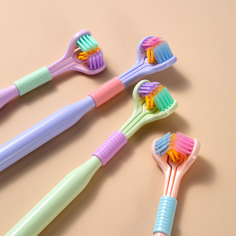 Three-sided Macaron Soft Bristle Toothbrush Care Safety Teeth Deep Cleaning Portable Travel