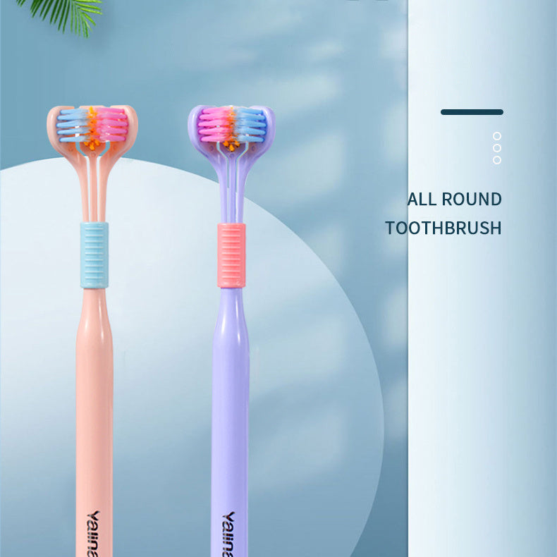 Three-sided Macaron Soft Bristle Toothbrush Care Safety Teeth Deep Cleaning Portable Travel